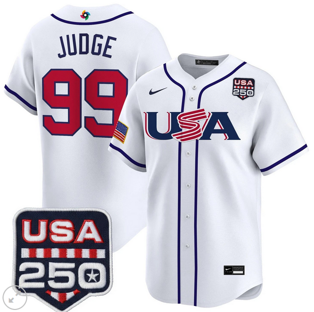 Men Team USA World Baseball Classic 250 America Patch #99 Aaron Judge white 2026 MLB Jersey->more jerseys->MLB Jersey
